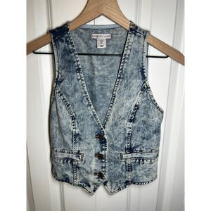Sincerely Jules Light Blue Acid Wash Cropped Denim Vest Size S